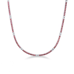 Diamond and ruby tennis necklace in 18k white gold 