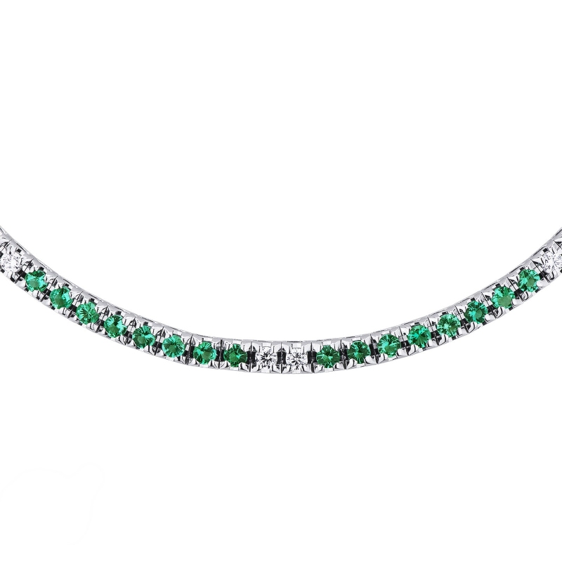 18k white gold emerald and diamond tennis necklace