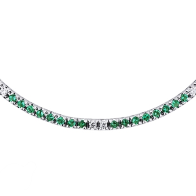 18k white gold emerald and diamond tennis necklace
