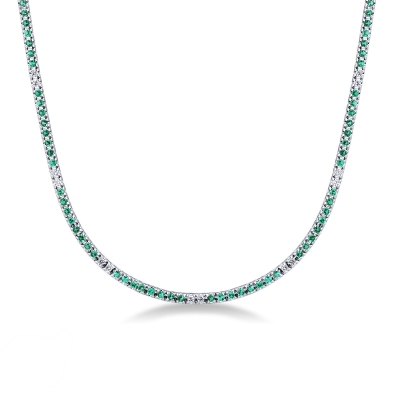 18k white gold emerald and diamond tennis necklace