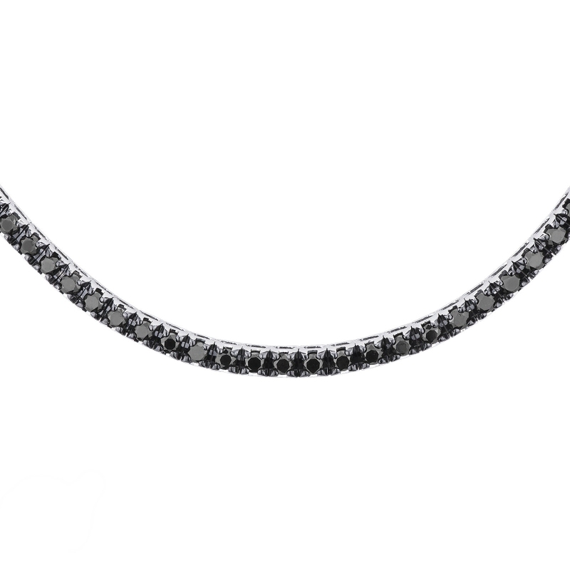Black diamond tennis necklace in 18k white gold