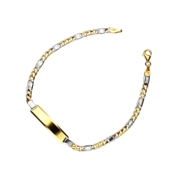 Bracciale con piastrina in oro giallo e bianco 18k, cm 20.