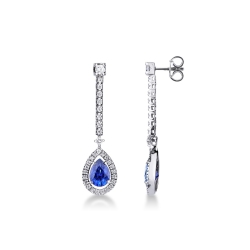 White gold 18k drop earrings with blue sapphires and diamonds 