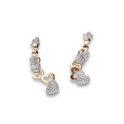 18k yellow and white gold hearts pendant earrings with diamonds