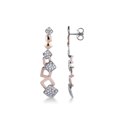 White and rose gold 18k drop earrings with diamonds pendants