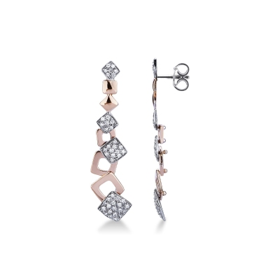 White and rose gold 18k drop earrings with diamonds pendants