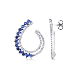Earrings in white gold 18k with blue sapphires and diamonds