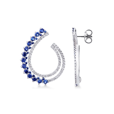 Earrings in white gold 18k with blue sapphires and diamonds