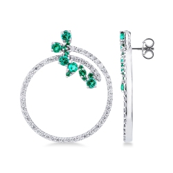 Hoop earrings in white gold 18k with emeralds and diamonds