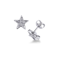 Star earrings with diamond pavè in 18k white gold