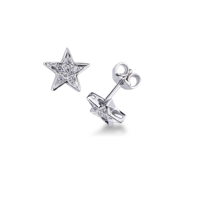 Star earrings with diamond pavè in 18k white gold