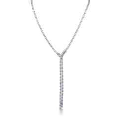 Collana tennis a filo a cascata in oro bianco 18k e diamanti