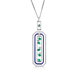 18k white gold necklace with fancy pendant with emeralds and diamonds