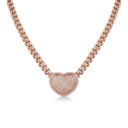18k rose gold groumette necklace with diamonds heart pendant 