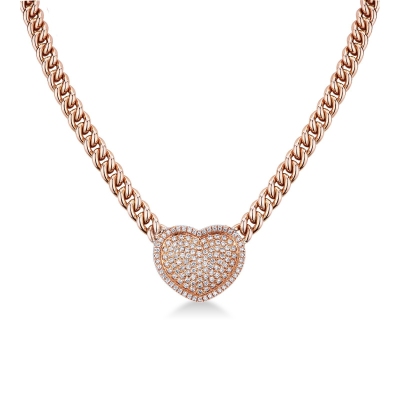 18k rose gold groumette necklace with diamonds heart pendant 