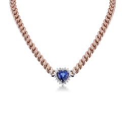 18k rose gold cuban chain with blue sapphire and diamonds