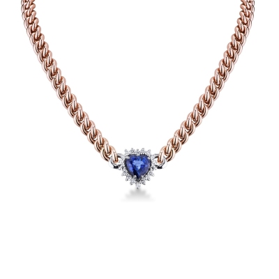 18k rose gold cuban chain with blue sapphire and diamonds