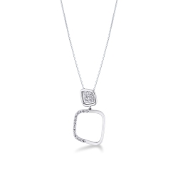 18k white gold double squares pendant with diamonds