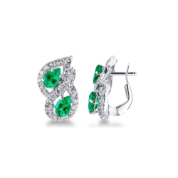 Earrings in white gold 18k with diamonds and emeralds 