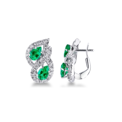 Earrings in white gold 18k with diamonds and emeralds 