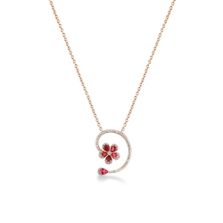 Collana fiore in oro rosa 750 in rubini e diamanti
