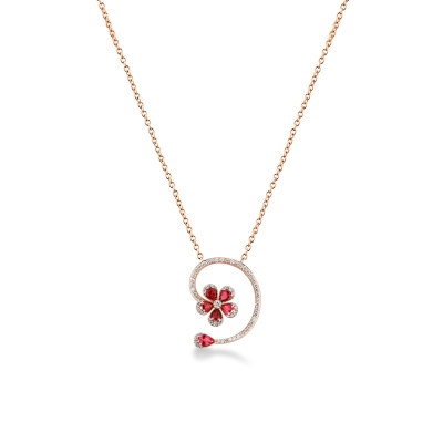 Collana fiore in oro rosa 750 in rubini e diamanti