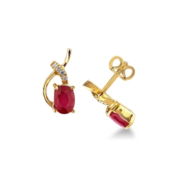 Yellow gold 18k drop earrings with rubies and diamonds 