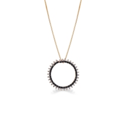 18k rose gold pendant with black and white diamonds circle pendant