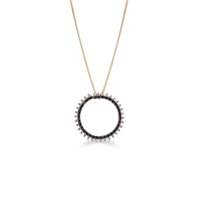 18k rose gold pendant with black and white diamonds circle pendant
