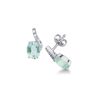 White gold 18k stud earrings with aquamarine oval cut and diamonds 