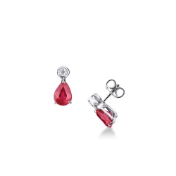18k white gold earrings with rubies pear cut and diamonds