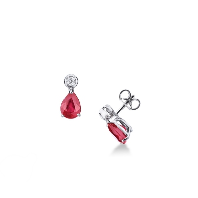 18k white gold earrings with rubies pear cut and diamonds