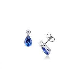 18k white gold earrings with blue sapphires pear cut and diamonds 
