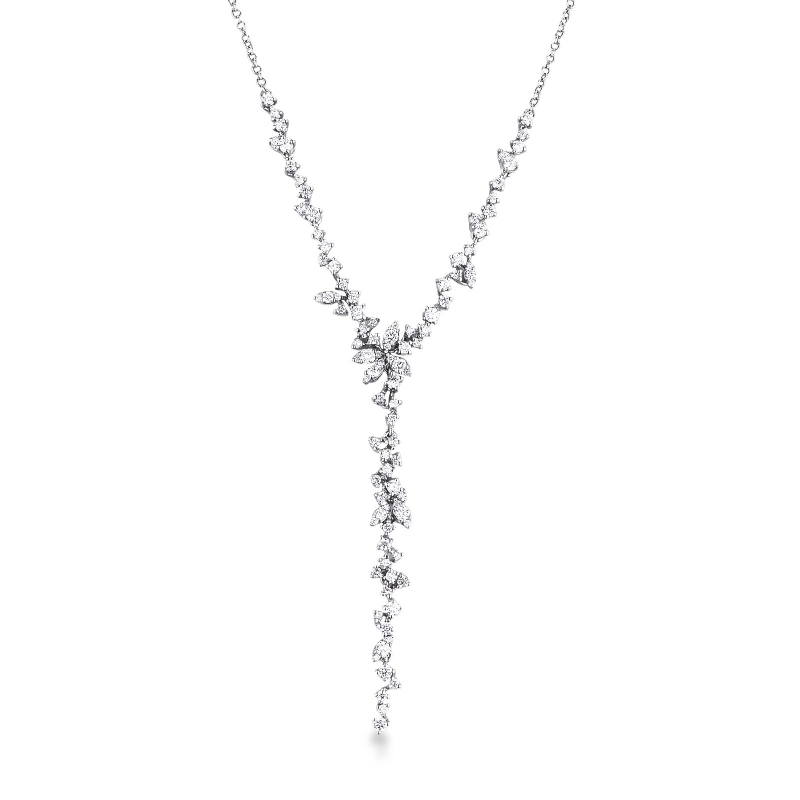 Collana in oro bianco 18k con diamanti a cascata, 40 cm