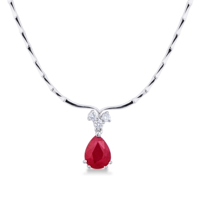 Semirigid necklace with big central ruby and diamonds