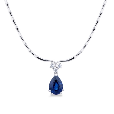 Semirigid necklace with big central blue sapphire and diamonds