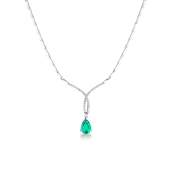 18k white gold semirigid necklace with emerald and diamonds