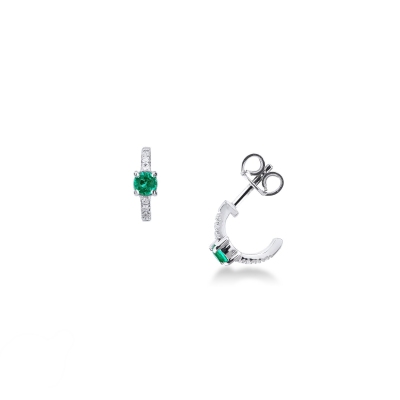 Earrings in white gold 18k with emeralds and diamonds