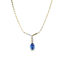 Necklace in white and yellow gold 18k with central blue sapphires and diamonds