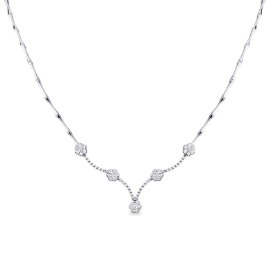 Semirigid necklace with diamond flowers