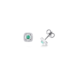 Earrings in white gold 18k with central emerald and diamonds 