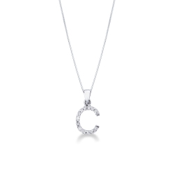 Letter C pendant with diamonds in white gold 18k