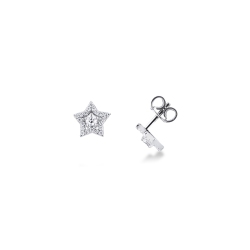 Star earrings in white gold 18k with diamonds, 0.70x0.80cm