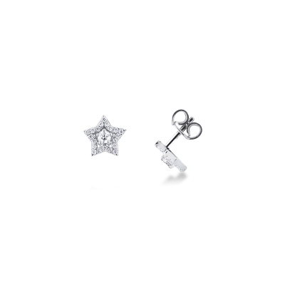 Star earrings in white gold 18k with diamonds, 0.70x0.80cm