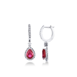 Earrings in white gold 18k with pendants with rubies and diamonds 