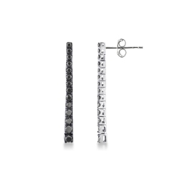 White gold 18k drop tennis earrings with black diamonds