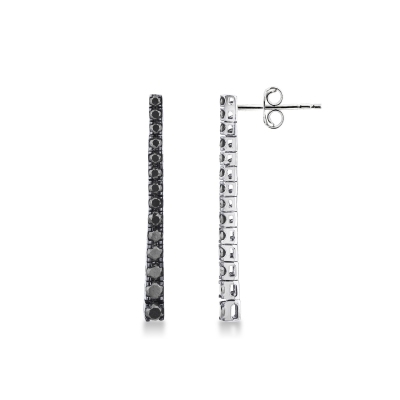White gold 18k drop tennis earrings with black diamonds