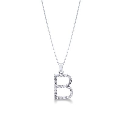 Letter B pendant with round cut diamonds