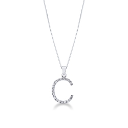 Letter C pendant with round cut diamonds