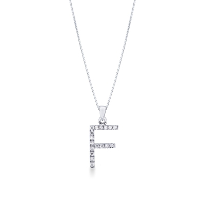 Letter F pendant with round cut diamonds